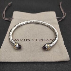 David Yurman Silver Cable Cuff with Black Onyx and Gold Accents